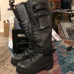 Worn Once Dolls Kill Knee High Black Combat Boots